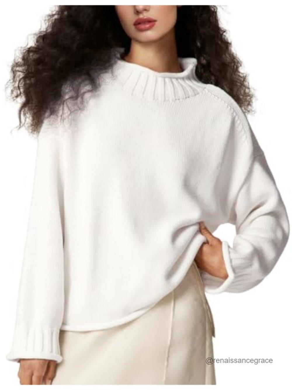 Womens Rollneck Chunky Knit Cotton Pullover Sweater Oversized